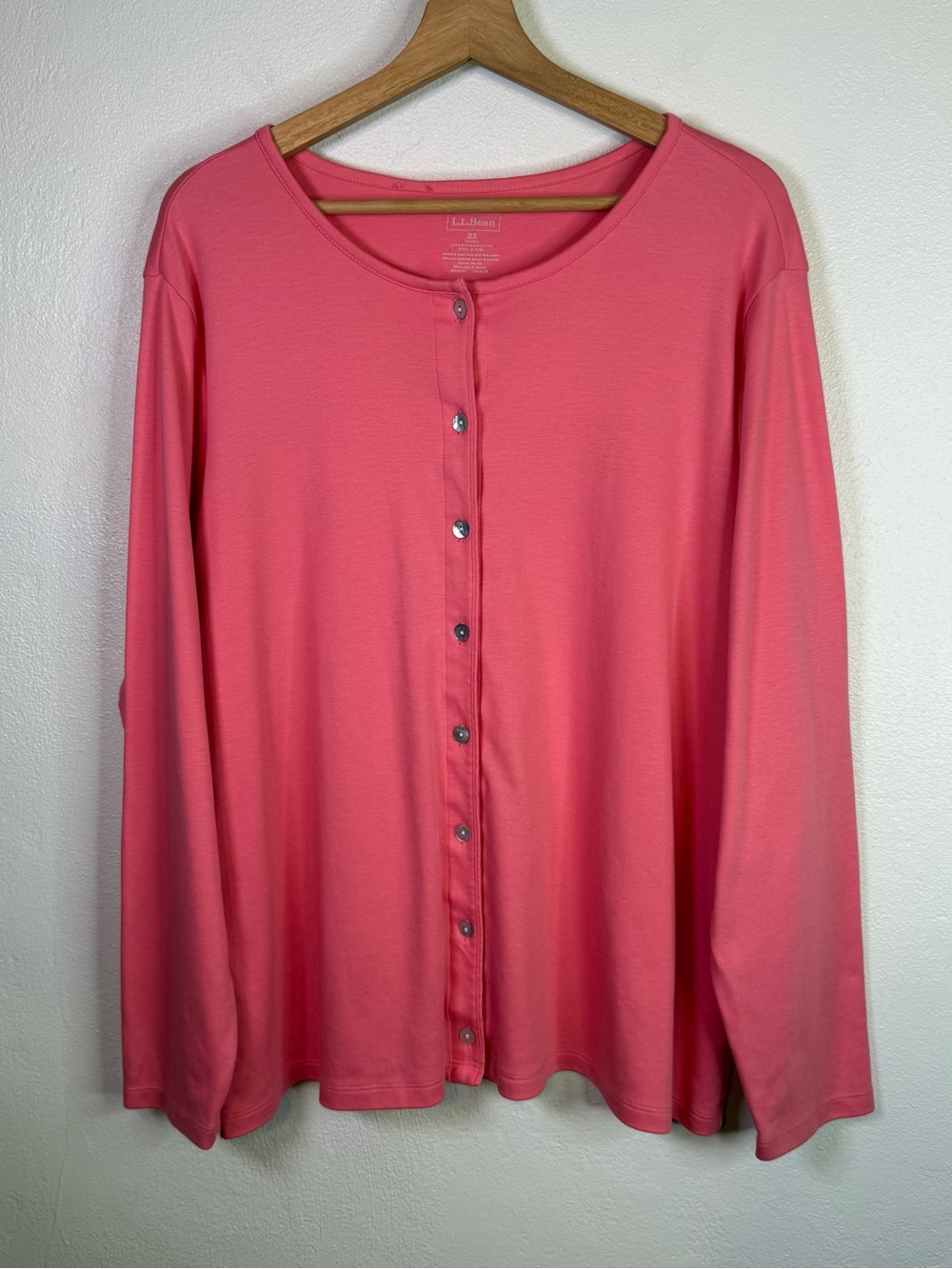L.L. Bean Coral Pink 100% Supima Cotton Cardigan Sweater Women's Size 2X